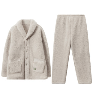 红豆男士睡衣泡泡绒加厚冬季珊瑚绒保暖可外穿不易掉毛家居服套装