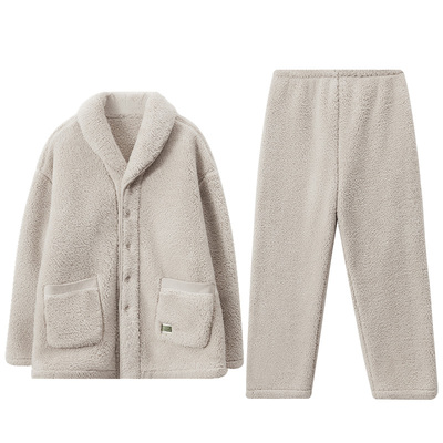 男泡泡绒睡衣红豆加厚家居服套装