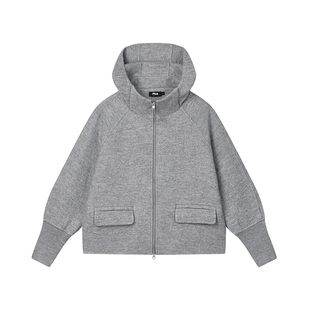 FILA Emerald斐乐女士呢子外套2024冬季新款时尚休闲宽松连帽上衣