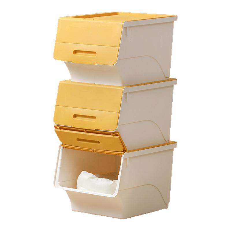 茶花前开式翻盖收纳箱特大号有盖侧开整理箱玩具收纳盒储物箱34L