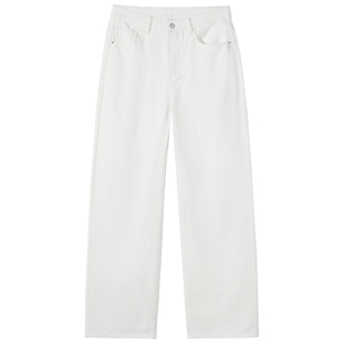 热风女士白色牛仔裤2026年春季新款休闲直筒宽松阔腿春秋牛仔裤