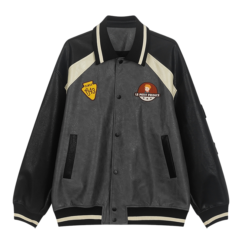 【小王子】bosie2025年秋季新款撞色拼接pu皮棒球服夹克男情侣潮