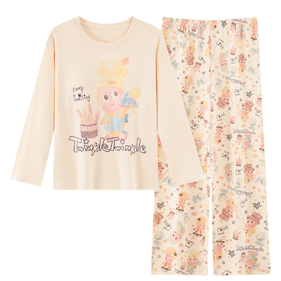 【浪莎】纯棉长袖睡衣女带胸垫