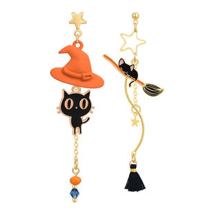 原创设计万圣节骷髅南瓜少女心耳钉耳饰 不对称耳环无耳洞耳夹女