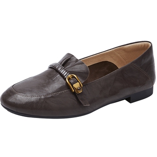 百田森小羊皮鞋女2026巨好看乐福鞋女真皮软底不累脚深口单鞋平底