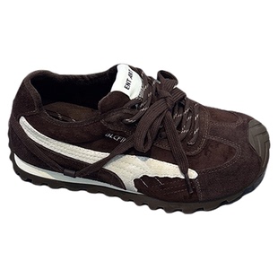 时髦双色带~真皮超软内增高德训鞋女2025冬款洋气甩头运动阿甘鞋