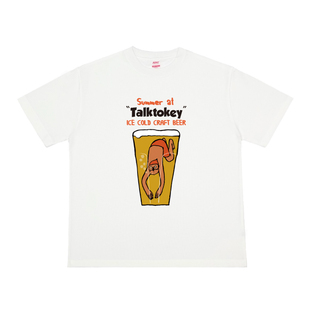 Talktokey(TTO) 夏日精酿 美式趣味 白色重磅纯棉宽松短袖T恤男女