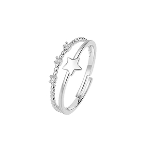 猫蛰S925纯银双层镶钻星星开口戒指女小众设计轻奢时尚个性素圈