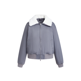 A21女装可拆卸毛领短款棉衣冬季新款简约设计感宽松长袖棉服外套