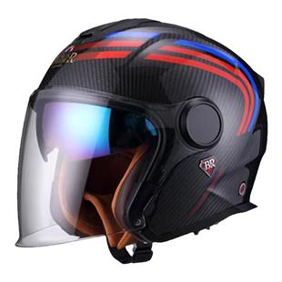 BR碳纤维四分之三头盔摩托车半盔复古超轻双镜片男女骑行四季通用