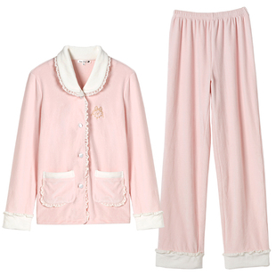 RoseTree日系睡衣女款秋冬季珊瑚绒薄款可爱公主风薄绒家居服套装