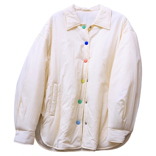 彩色纽扣门襟宽松显瘦翻领加厚外套25冬季新款长袖女棉衣棉服B840