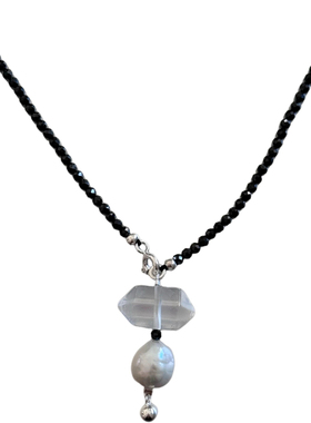 天然白水晶巴洛克珍珠纯银项链女