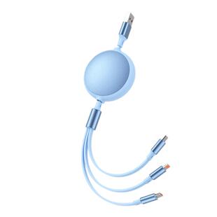 100W伸缩数据线三合一充电线一拖三快充USB三头适用苹果华为oppo安卓Typec手机车载iPhone充电线66W多功能6A