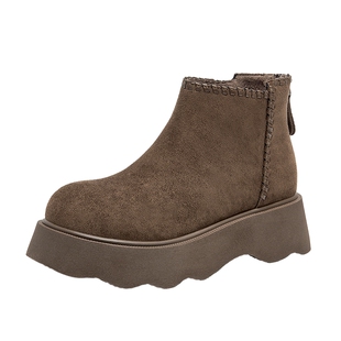 戈美其复古厚底短靴加绒保暖瘦瘦靴时装靴后拉链切尔西靴增高棉鞋