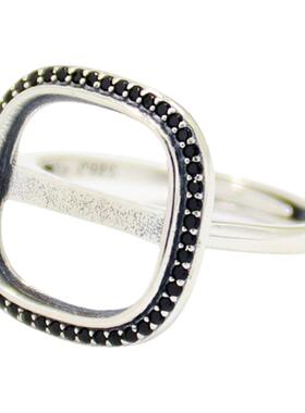 S925纯银戒指耳钉吊坠套装空托男女款圆角方形1314182024DIY镶嵌