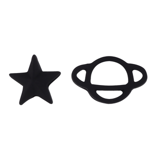 黑色不对称星球耳钉简约精致小巧冷淡风气质耳饰蚊香盘无耳洞耳夹