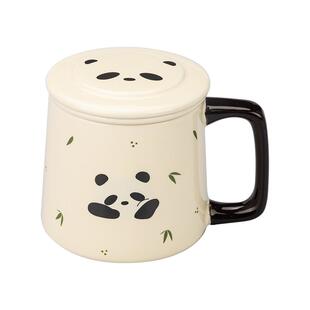 摩登主妇熊猫泡茶杯子马克杯办公室女士个人专用茶水分离陶瓷水杯