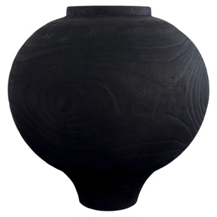 侘寂风黑色复古圆肚实木花瓶摆件客厅插花民宿酒店高级感装饰品