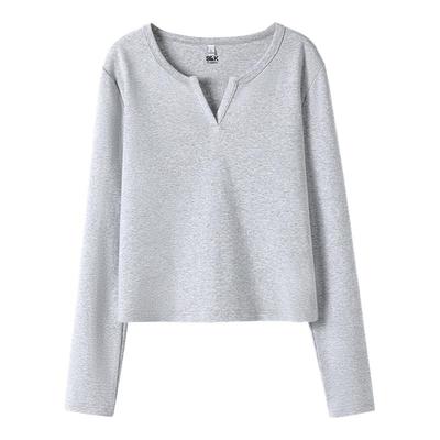 班尼路S&K系列v领修身长袖T恤女2025秋冬新款收腰显瘦保暖打底衫N