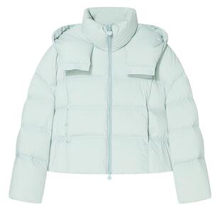 Goodland美地冬季厚实高克重白鸭绒连帽短羽绒服