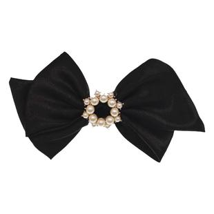 韩国进口大蝴蝶结发夹淑女珍珠圆扣顶夹高级感后脑勺夹子弹簧夹