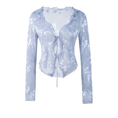 ITSNIKAR法式蝴蝶提花针织衫女春荷叶边镂空开衫外搭轻薄防晒上衣