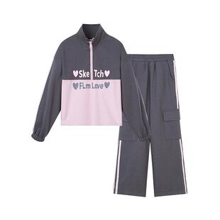 富罗迷女童套装秋冬季新款青少年时尚好看帅气女孩时髦洋气两件套