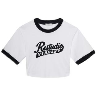 REVAN芮范设计师款高级感图案仿貂毛边T恤RN71001001