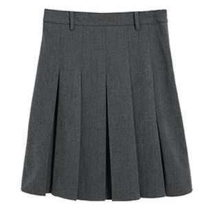 movk灰色百褶半身裙女中长款秋冬面试西装裙通勤学院小个子半裙子