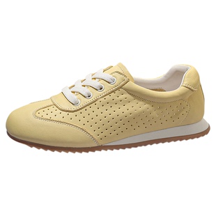 头层牛皮一脚蹬休闲阿甘鞋女百搭夏季薄款运动洞洞镂空德训小白鞋