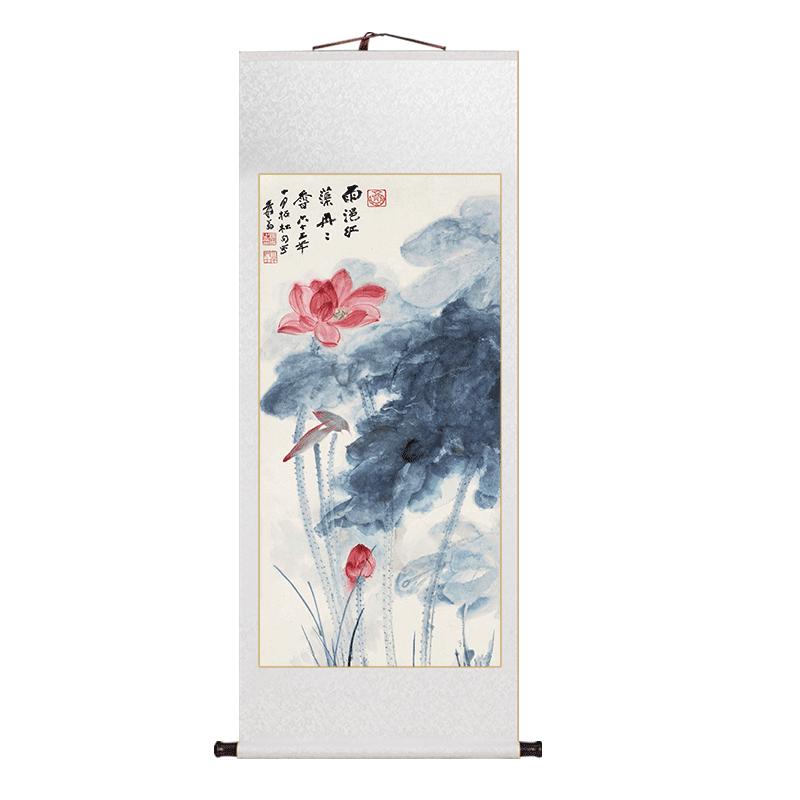 名家经典作品荷水墨花卷轴挂画