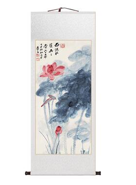 名家经典作品荷水墨花卷轴挂画