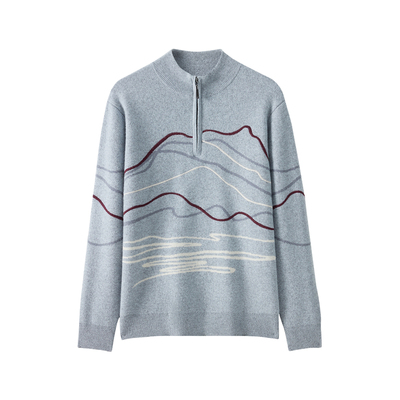 皮皮狗男士半高领提花羊绒套衫