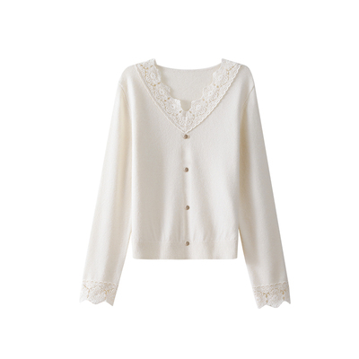 OSA软糯蕾丝花边领套头针织衫