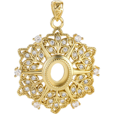 镶嵌蜜蜡绿松石项链吊坠空托