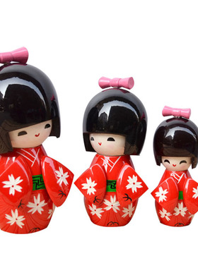 日本木偶娃娃和服樱花玩偶摆件日式和风套娃料理寿司店天然装饰品