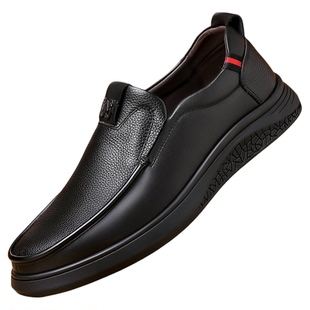 皮鞋男款休闲2025新款夏季透气一脚蹬百搭软底软面防滑耐磨爸爸鞋