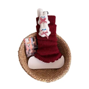 女童袜套秋冬可爱堆堆公仔儿童针织保暖公主小腿袜子长筒蝴蝶结