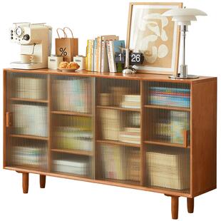 实木书柜矮柜落地靠墙格子书架家用储物柜绘本置物架樱桃木色收纳