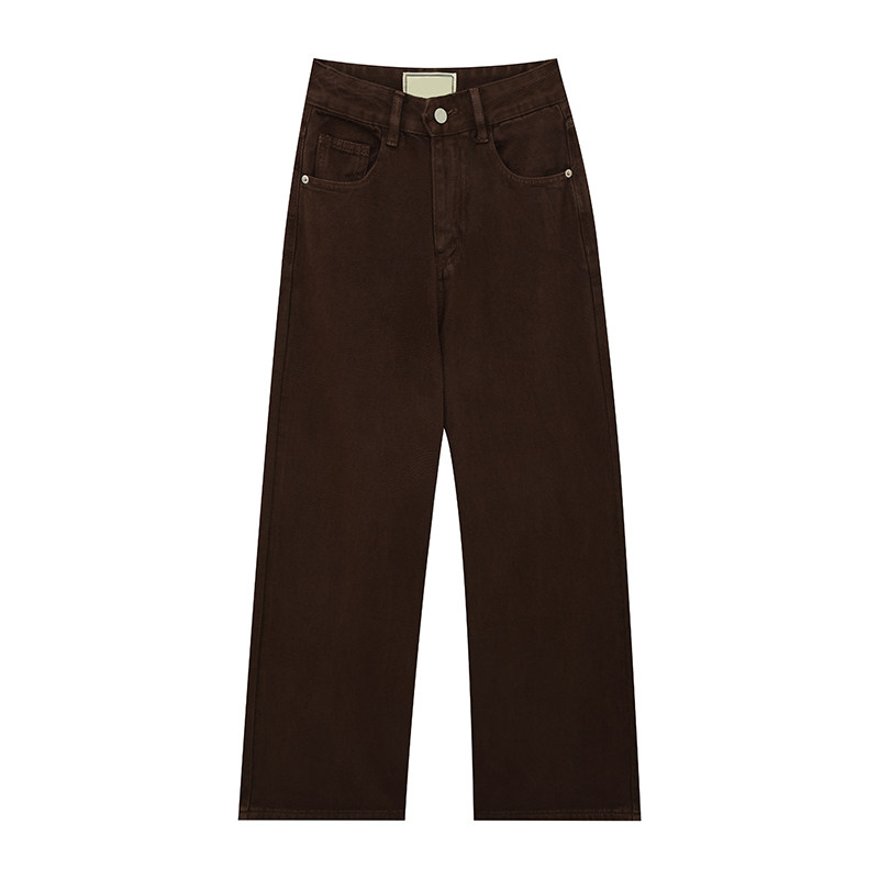 橘子树在哪儿复古咖色直筒牛仔裤女春季设计感高腰显瘦阔腿拖地裤