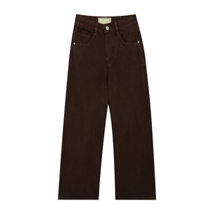 橘子树在哪儿复古咖色直筒牛仔裤女春季设计感高腰显瘦阔腿拖地裤