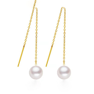 正品 宋慧乔同款正圆无暇淡水18k黄金珍珠耳钉女耳勾双珠两用耳环