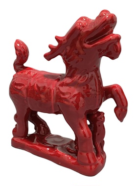 仿古瓷器摆件中国红麒麟家居饰品