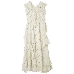 LILY BROWN2025秋冬新品小飞袖荷叶边雪纺长款连衣裙LWFO254033