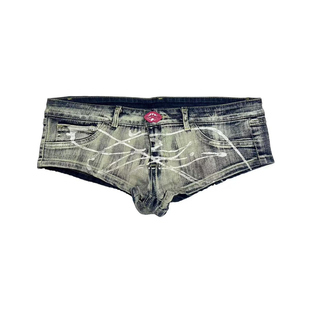 【AGD】RubyDoll 流体泼墨kiss扣复古未来低腰紧身弹力破洞超短裤