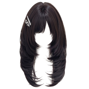 喵喵岛假发Lolita日系齐刘海中长发高层次水母头方圆脸全头套女