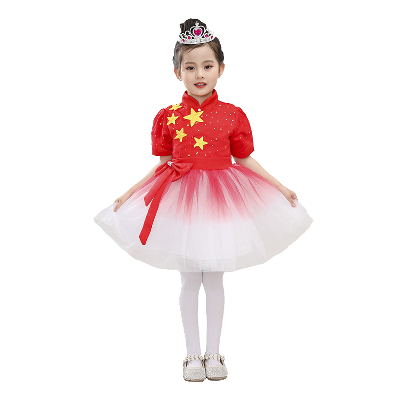 儿童红色合唱服十一演出服男女童礼服幼儿园毕业照诗歌朗诵比赛新