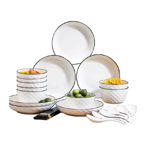 唯铭诺陶瓷餐具碗碟套装家用碗盘ins风乔迁简约组合黑线钻石