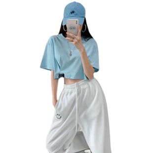 lisa同款爵士舞蹈生露脐t恤女短款短袖jazz上衣设计感辣妹装穿搭